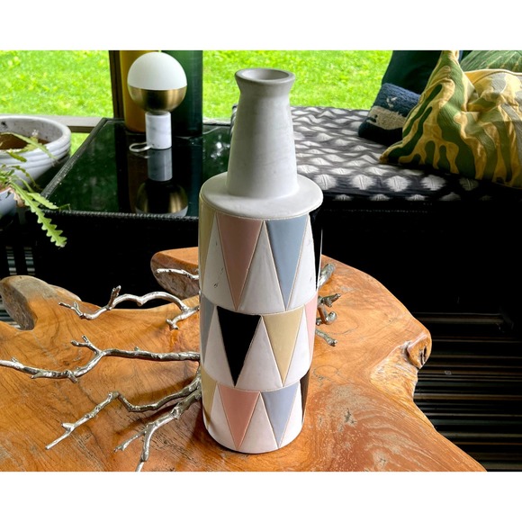 Harlequin Pattern Tall Vase with Matte Pastels and Black - Picture 5 of 10